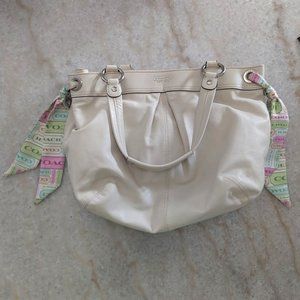 White Leather Coach Tote